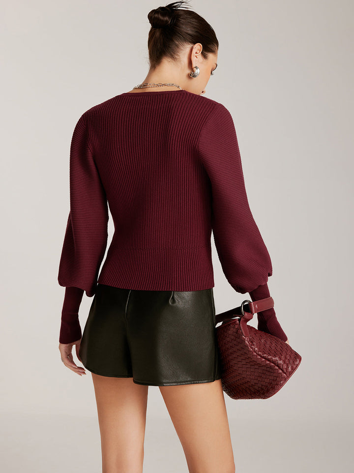 Lantern Sleeve V-Neck Sweater  Liora Lane Boutique Sweaters