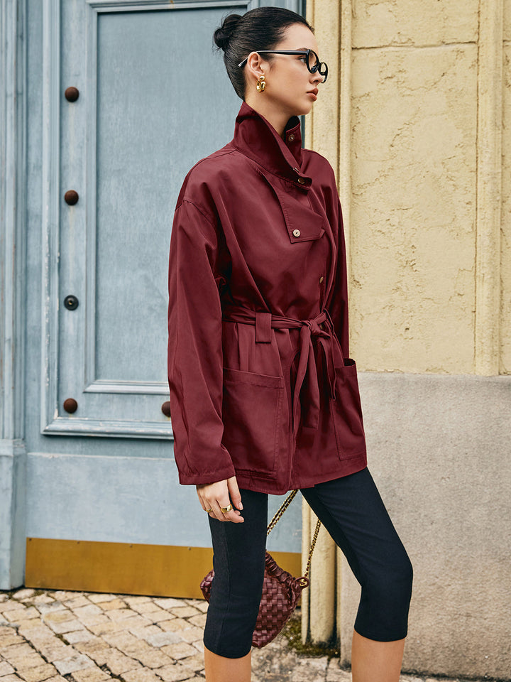 Retro Asymmetrical Belted Trench Coat  Liora Lane Boutique Trench Coats
