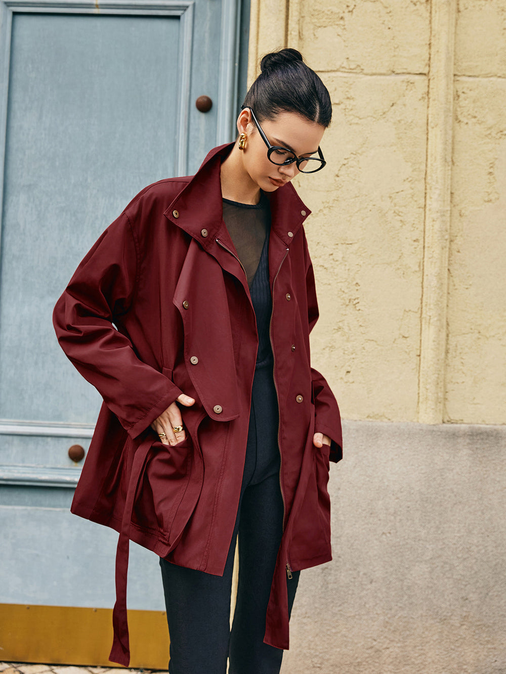 Retro Asymmetrical Belted Trench Coat  Liora Lane Boutique Trench Coats