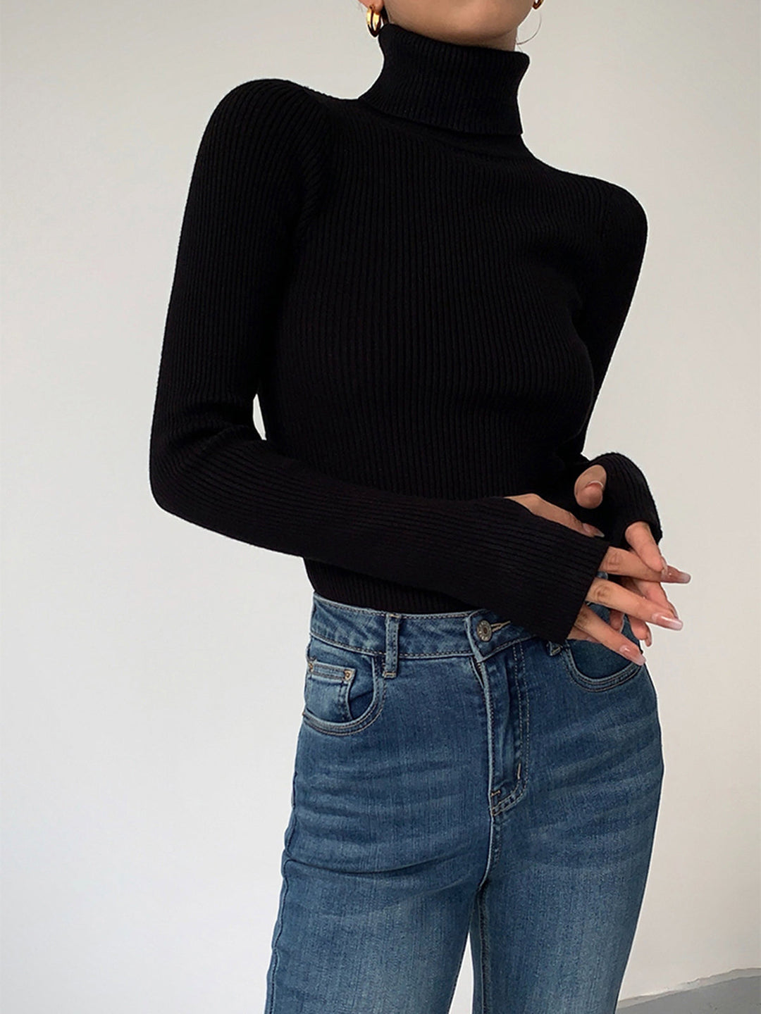 Minimalist Turtleneck Slim Knit Top  Liora Lane Boutique Knit Tops Black / XL 39.00