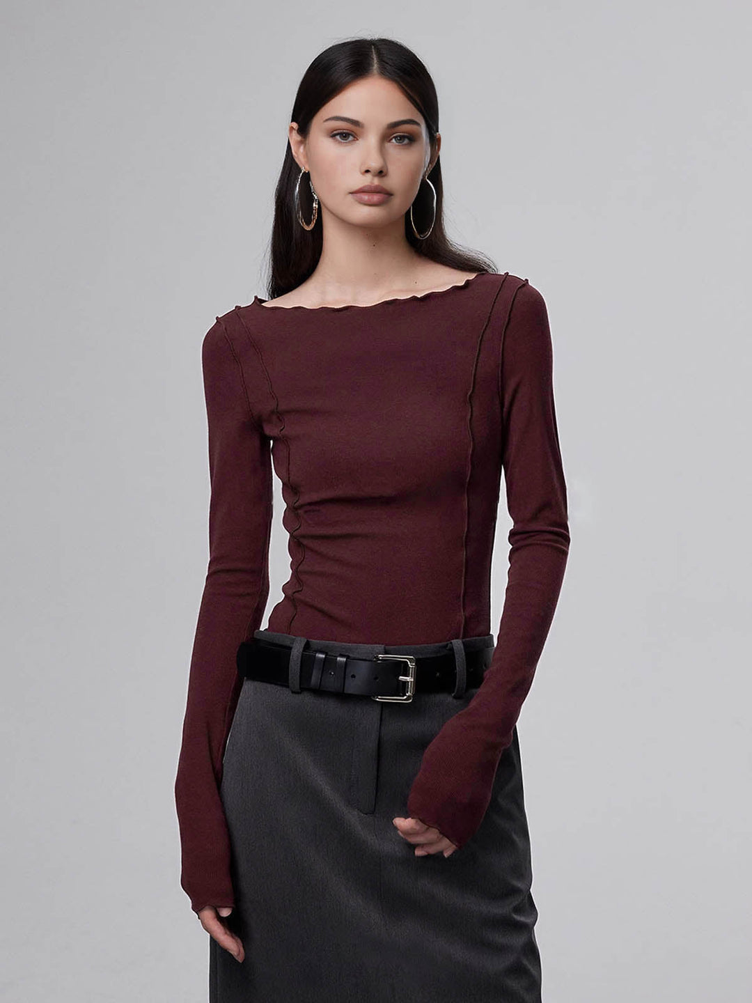 Lettuce Trim Slim T-Shirt  Liora Lane Boutique T-Shirts Burgundy / XL 22.00