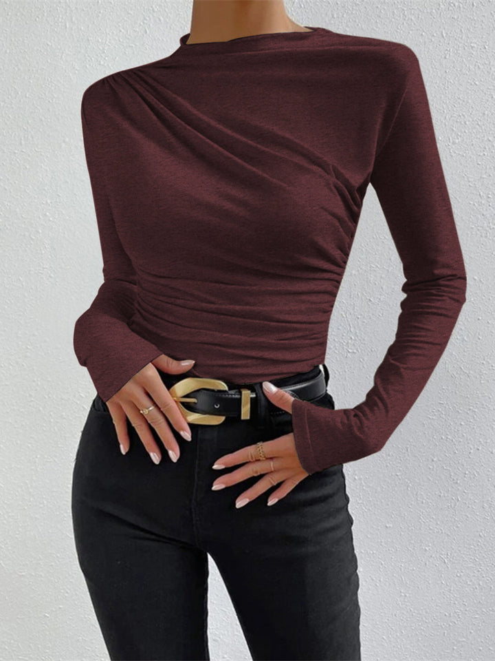 Ruching Long Sleeve Shirt  Liora Lane Boutique T-Shirts Burgundy / XL 22.00
