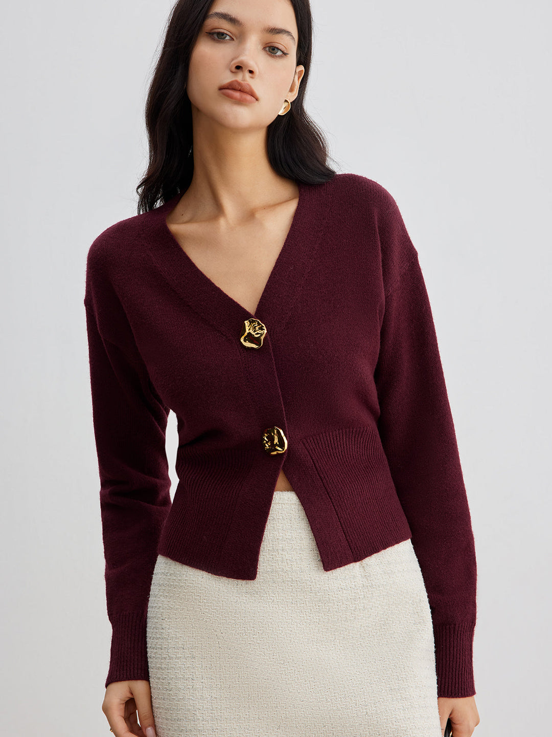 Elegant Metal Button Short Cardigan  Liora Lane Boutique Cardigans