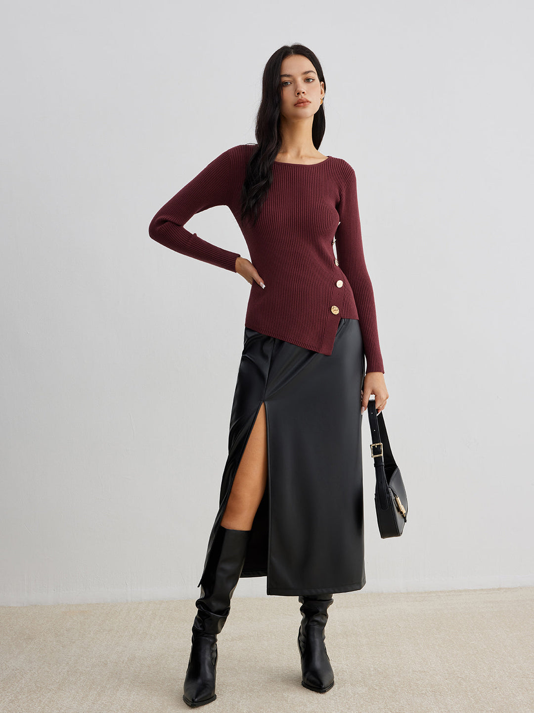 Asymmetrical Ribbed Slim Sweater  Liora Lane Boutique Sweaters