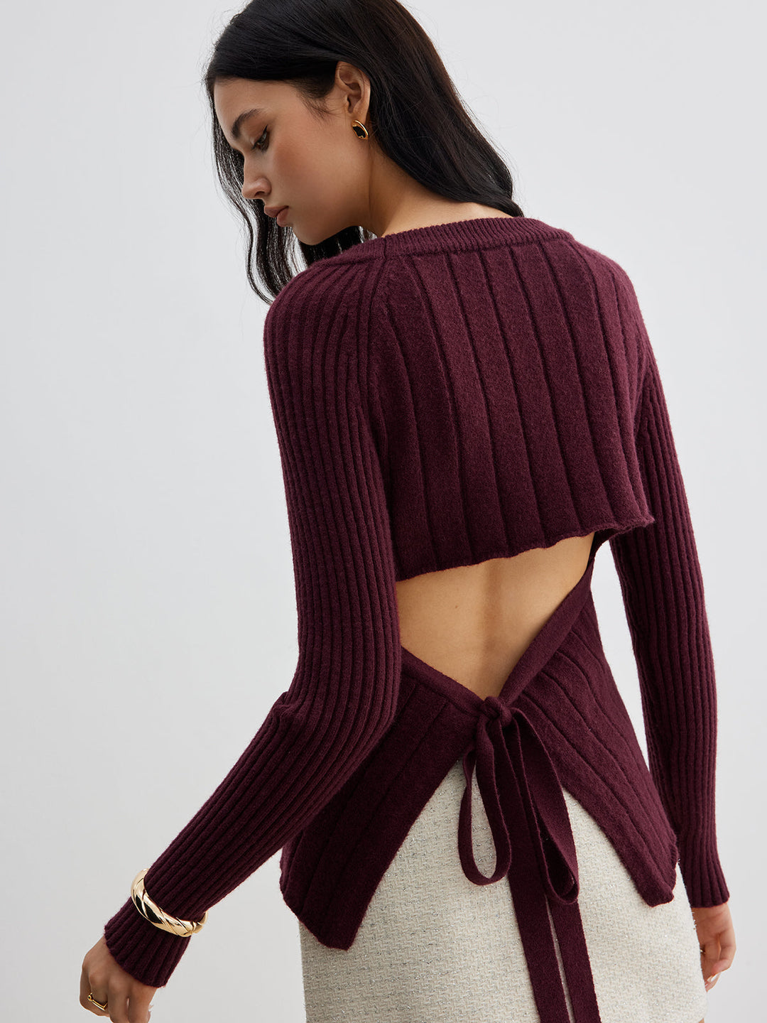 Backless Slim Tie Knit Top  Liora Lane Boutique Knit Tops