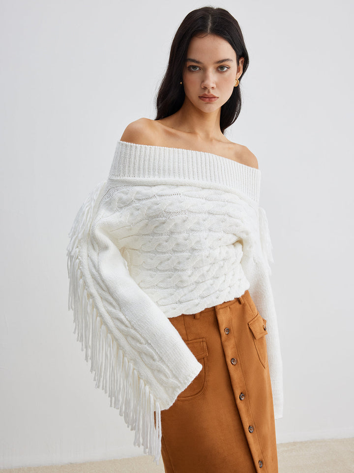 Beheme Off-Shoulder Tassel Sweater  Liora Lane Boutique Sweaters