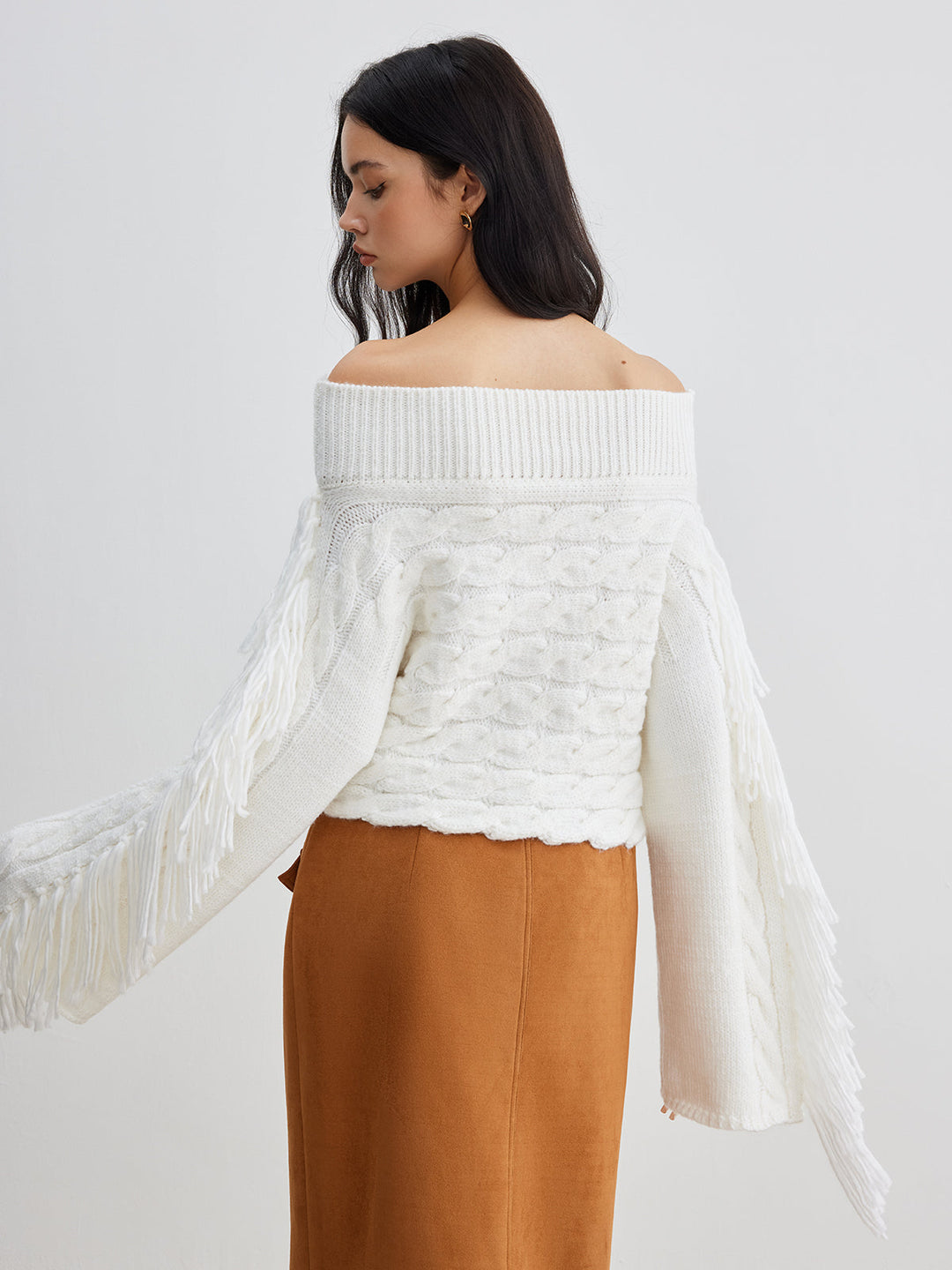 Beheme Off-Shoulder Tassel Sweater  Liora Lane Boutique Sweaters