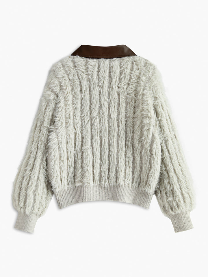 PU-Collar High Stretch Fuzzy Cardigan  Liora Lane Boutique Cardigans