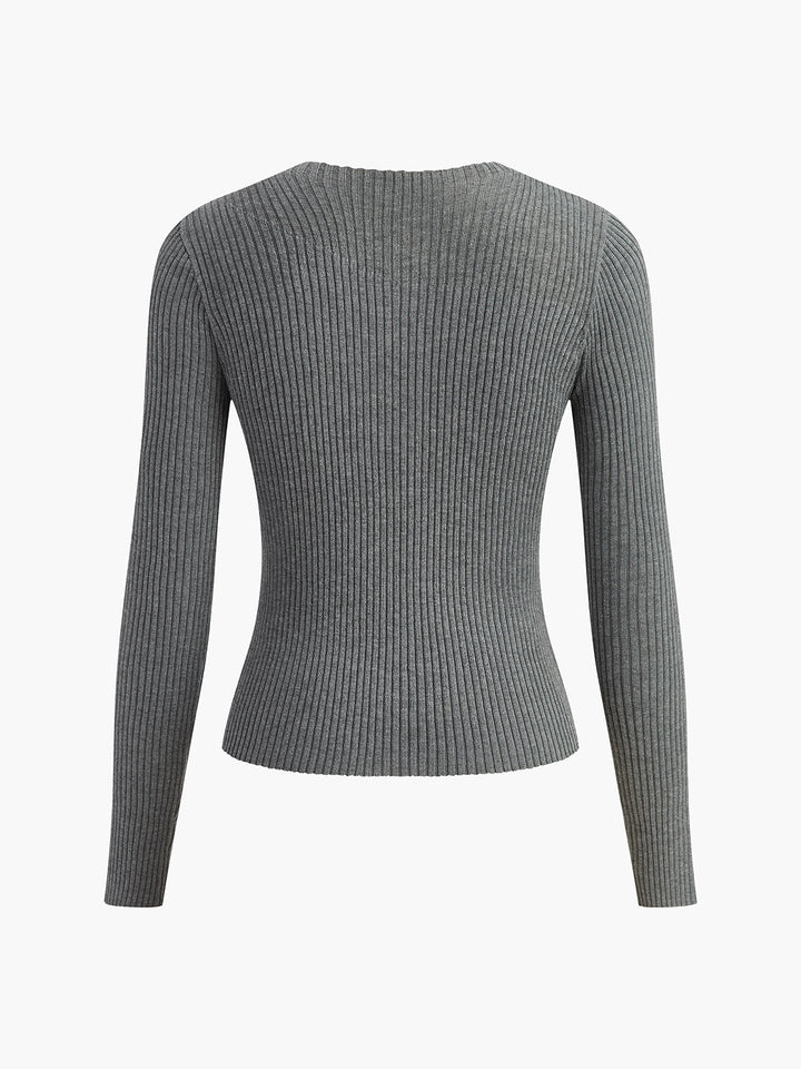 Knit Ribbed Crew Neck Asymmetric Top  Liora Lane Boutique Knit Tops