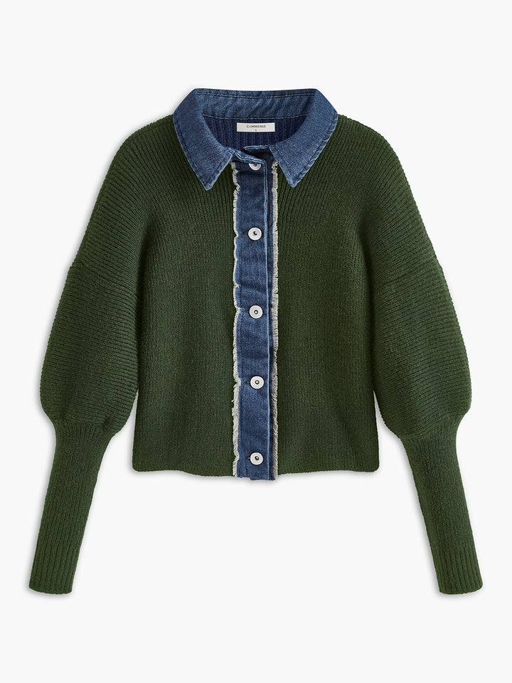 Panel Breasted Stretch Lapel Knit Top  Liora Lane Boutique Knit Tops ArmyGreen / XL 59.00