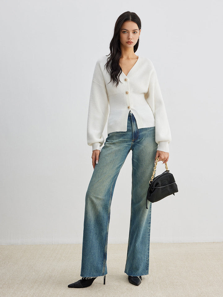 Elegant Button Slit Cinched Cardigan  Liora Lane Boutique Cardigans