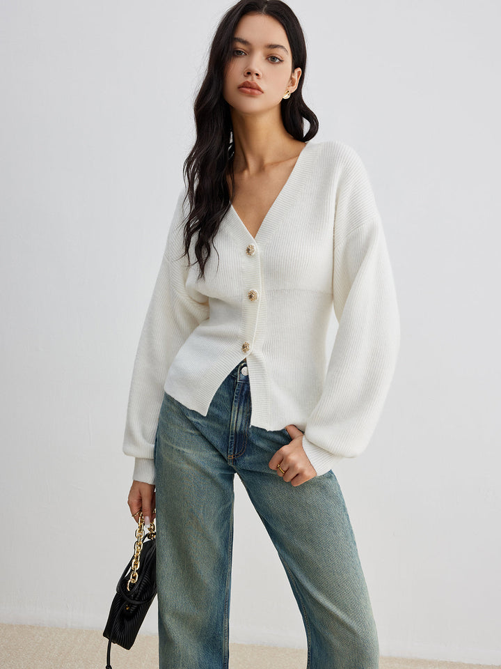 Elegant Button Slit Cinched Cardigan  Liora Lane Boutique Cardigans White / XL 84.99