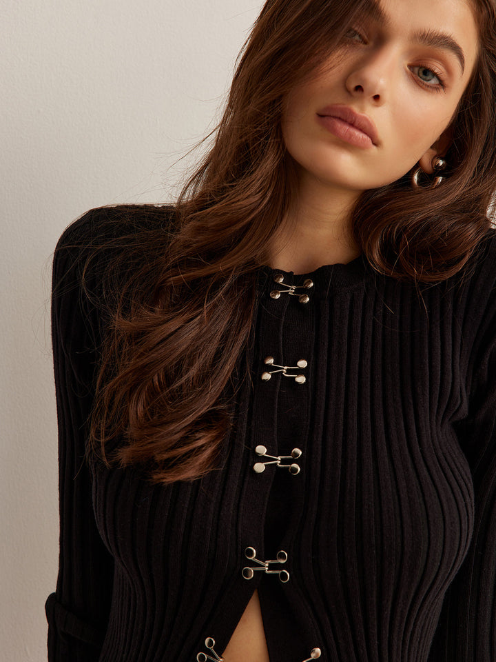 Hook Front Skinny Knit Top  Liora Lane Boutique Knit Tops