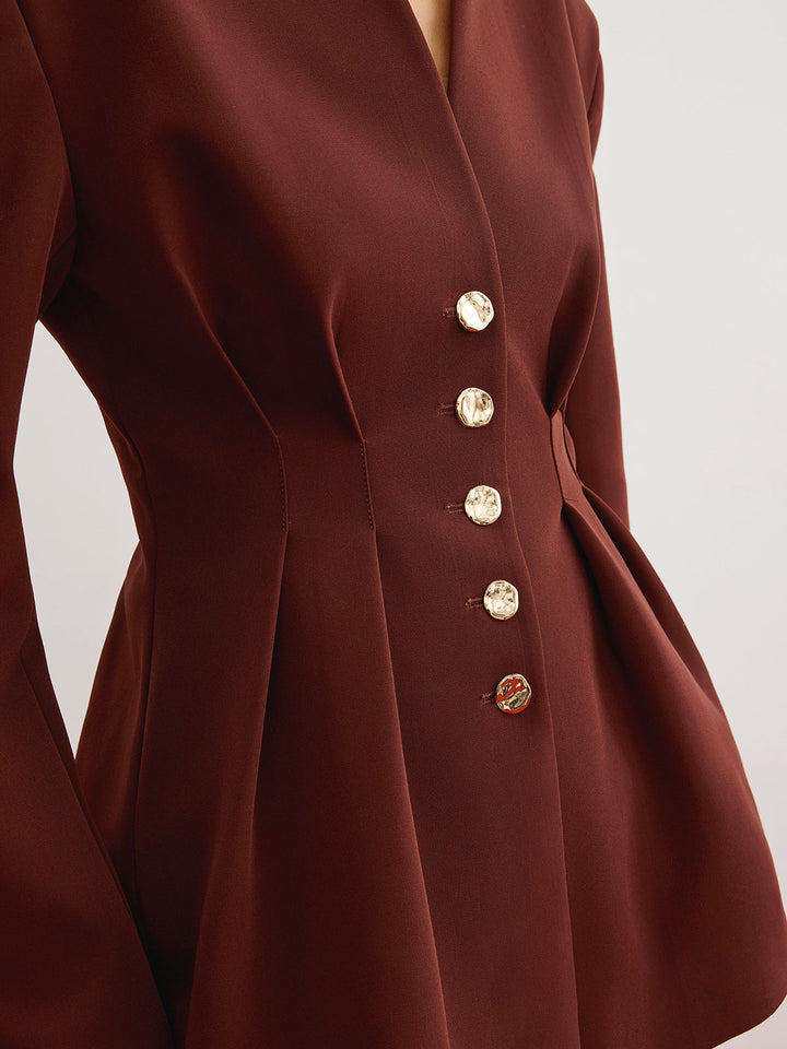 Cinched Pleated Blazer With Shoulder Pads  Liora Lane Boutique Blazers