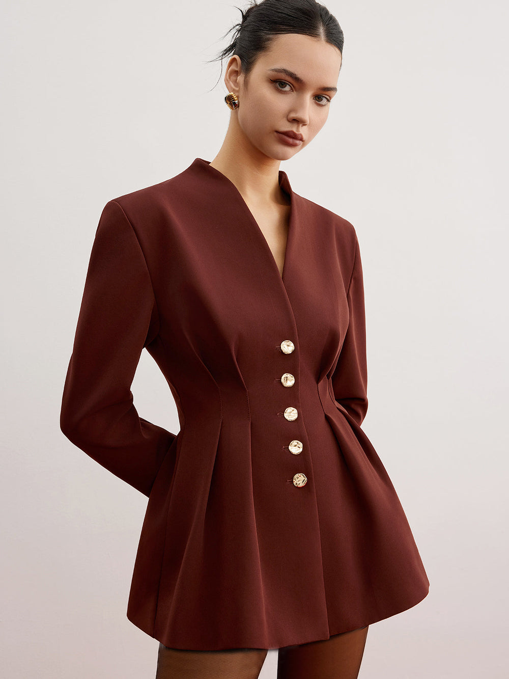 Cinched Pleated Blazer With Shoulder Pads  Liora Lane Boutique Blazers