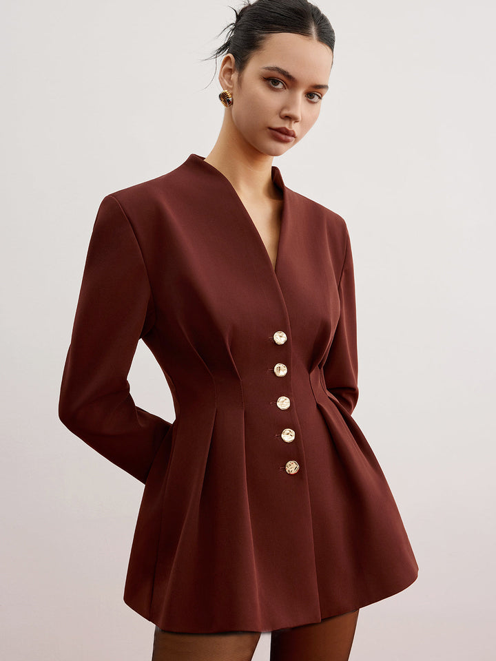 Cinched Pleated Blazer With Shoulder Pads  Liora Lane Boutique Blazers
