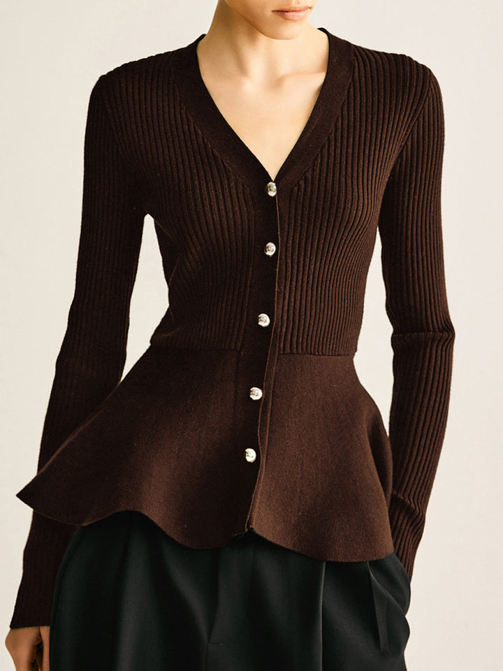 Oversized Ribbed Panel Bud Waist Button Knit Top  Liora Lane Boutique Knit Tops Dark Brown / XL 39.00