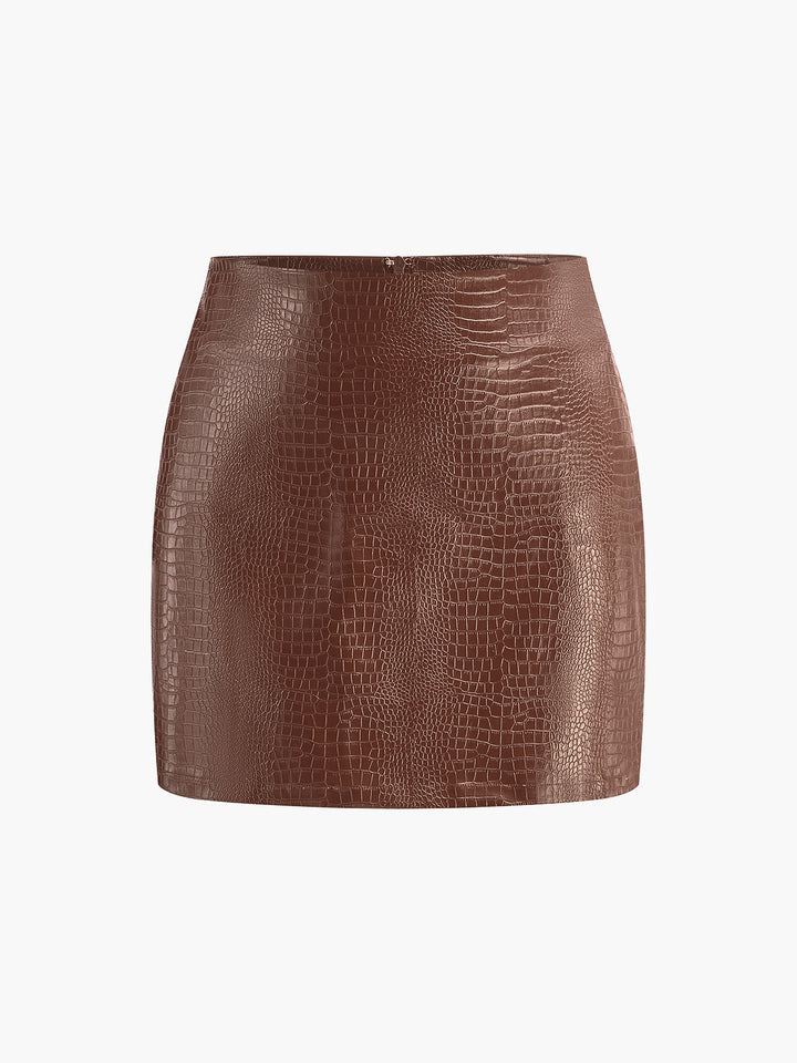 Faux Leather Textured Mini Skirt  Liora Lane Boutique Skirts Light Brown / XL 28.00