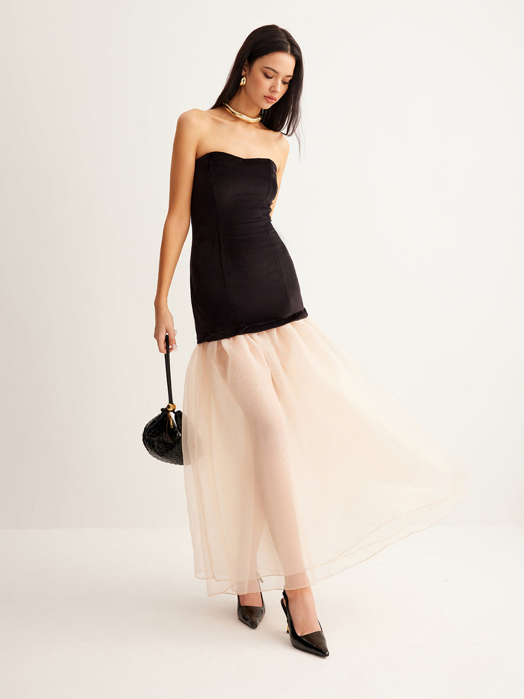 Semi-Sheer Velvet Panel Mesh Tube Dress  Liora Lane Boutique Dresses