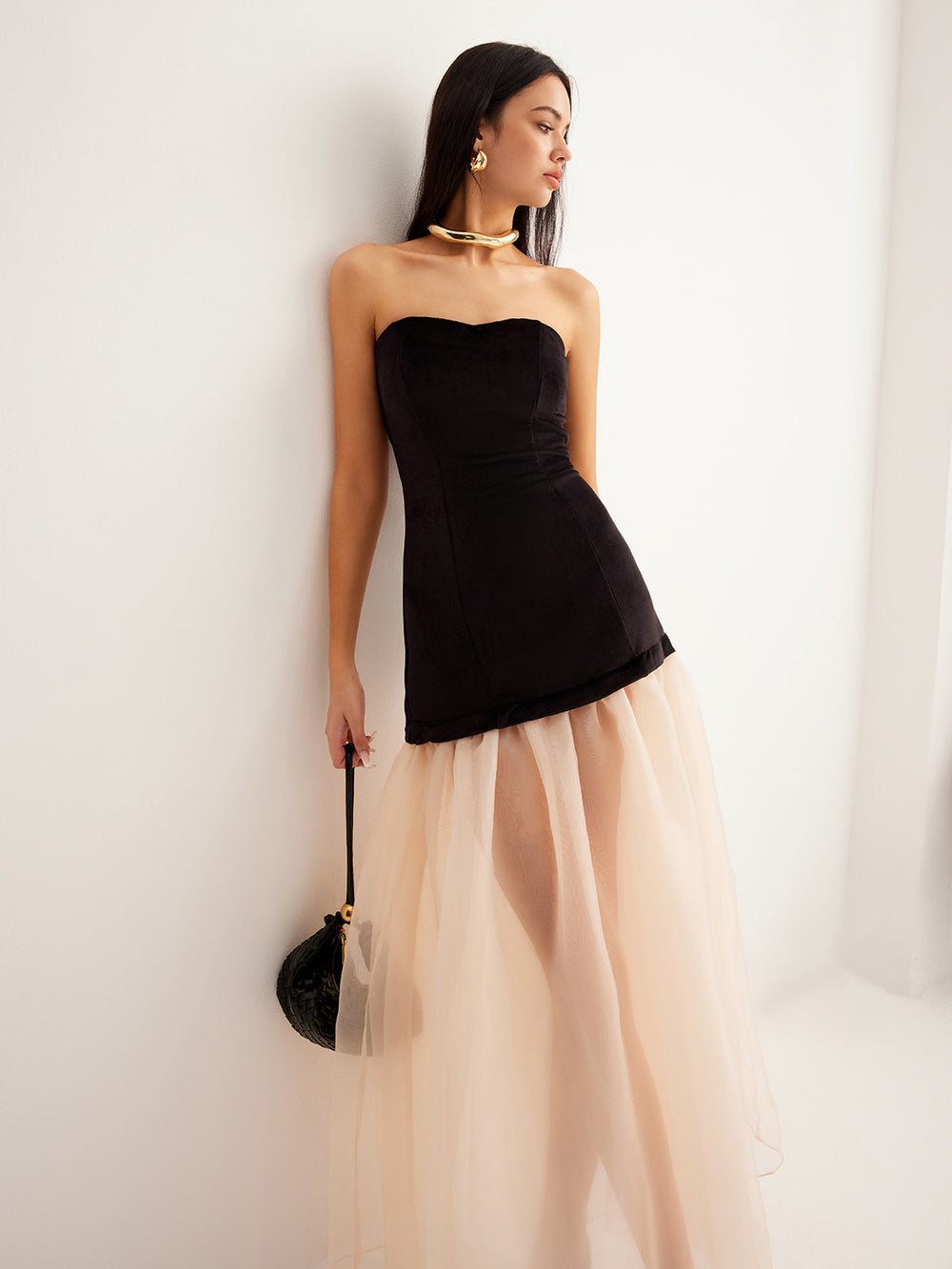 Semi-Sheer Velvet Panel Mesh Tube Dress  Liora Lane Boutique Dresses