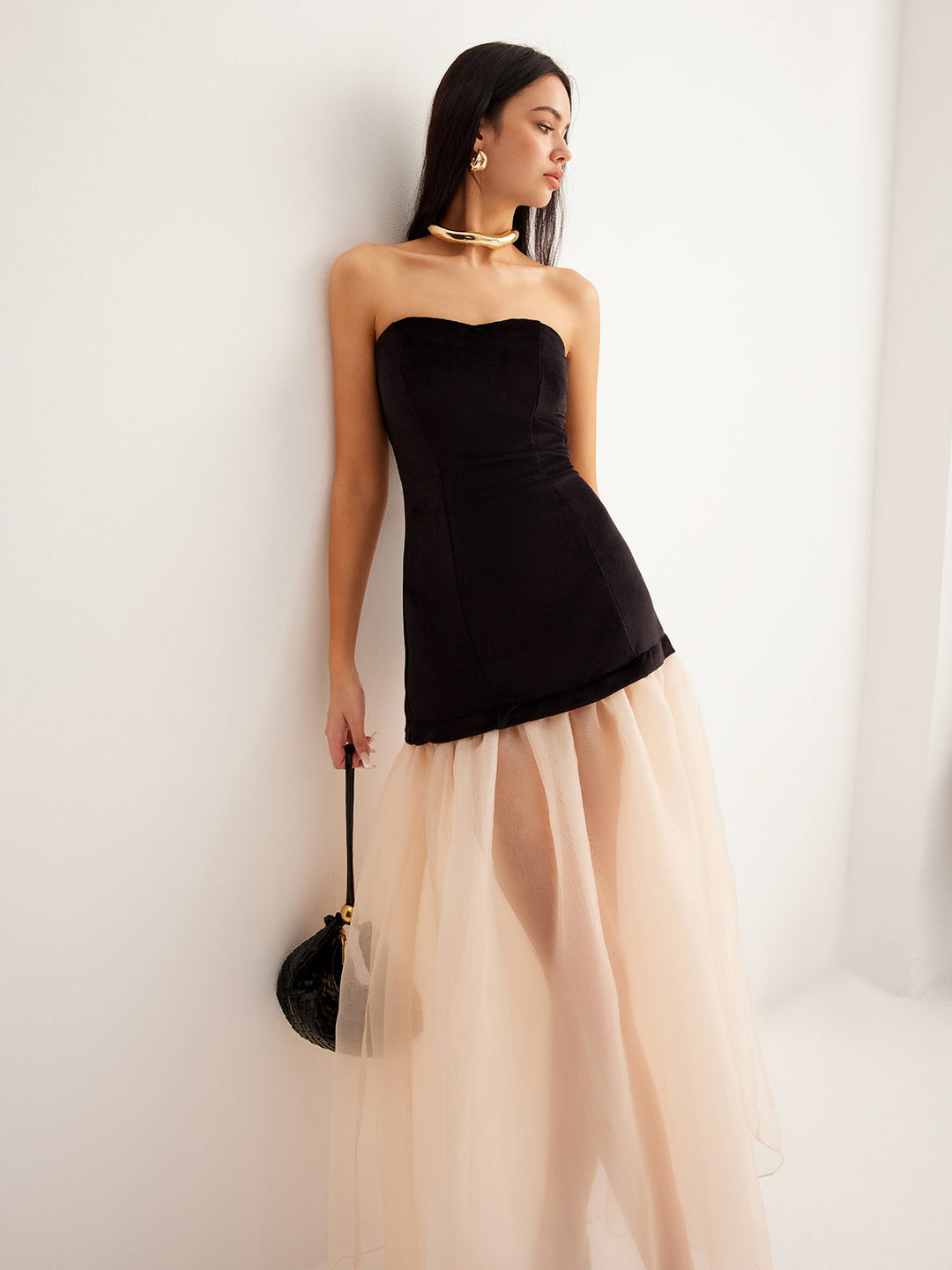 Semi-Sheer Velvet Panel Mesh Tube Dress  Liora Lane Boutique Dresses