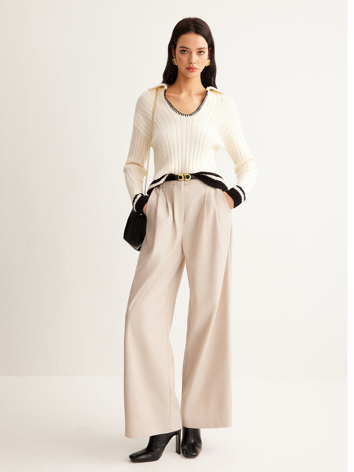 Embroidered Contrast Trim Cozy Sweater  Liora Lane Boutique Sweaters