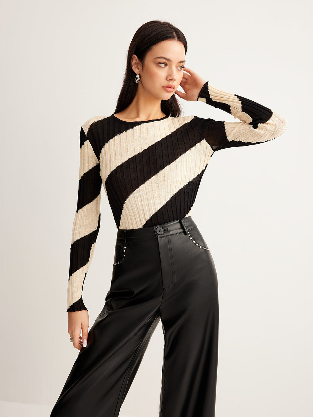 Asymmetrical Striped Slim Knit Top  Liora Lane Boutique Knit Tops