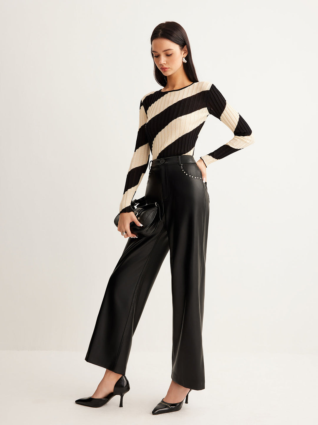 Asymmetrical Striped Slim Knit Top  Liora Lane Boutique Knit Tops