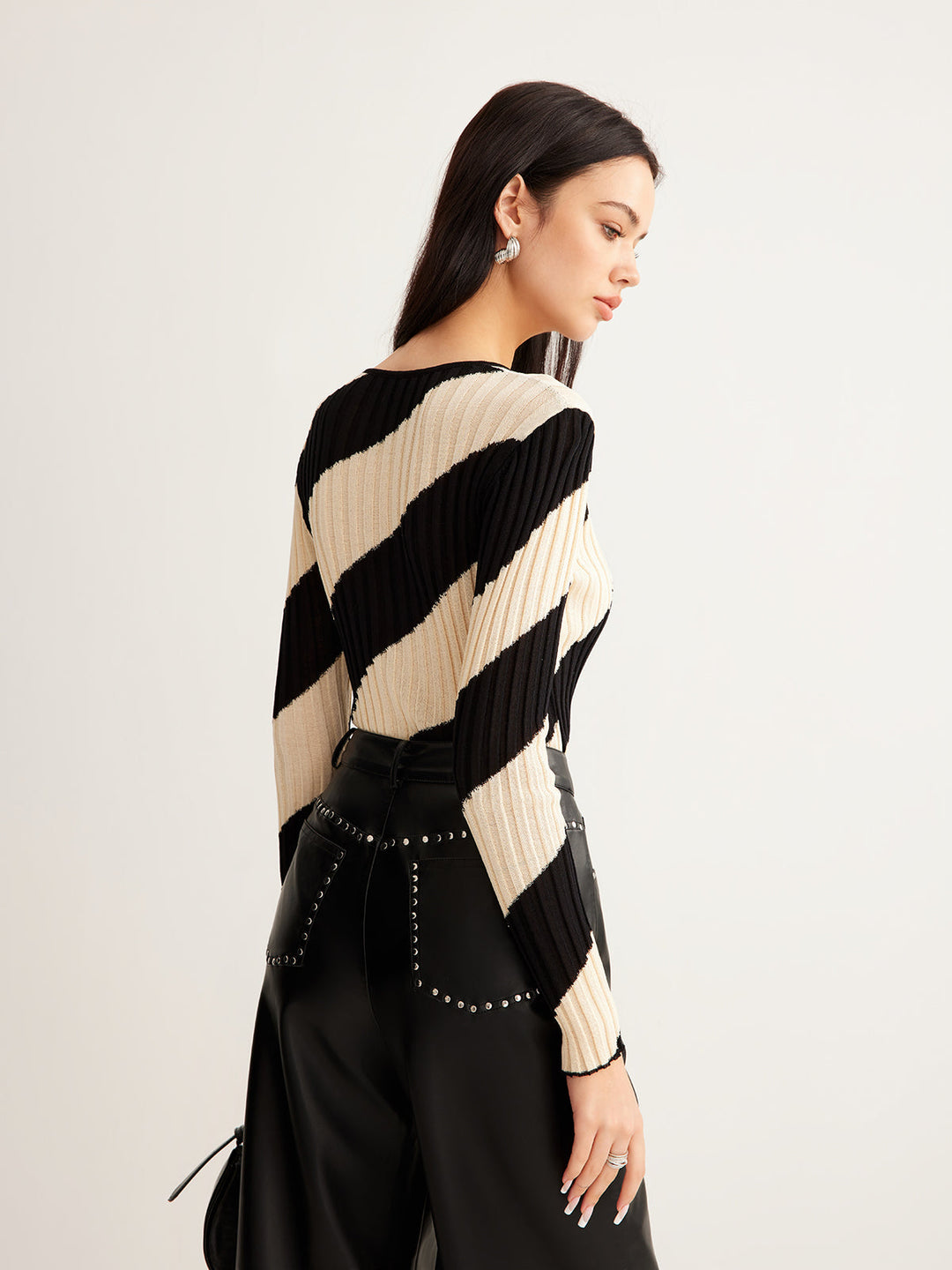 Asymmetrical Striped Slim Knit Top  Liora Lane Boutique Knit Tops