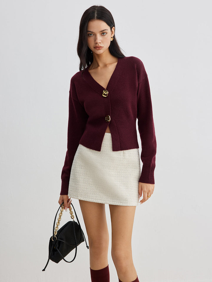 Elegant Metal Button Short Cardigan  Liora Lane Boutique Cardigans Red / XL 39.00