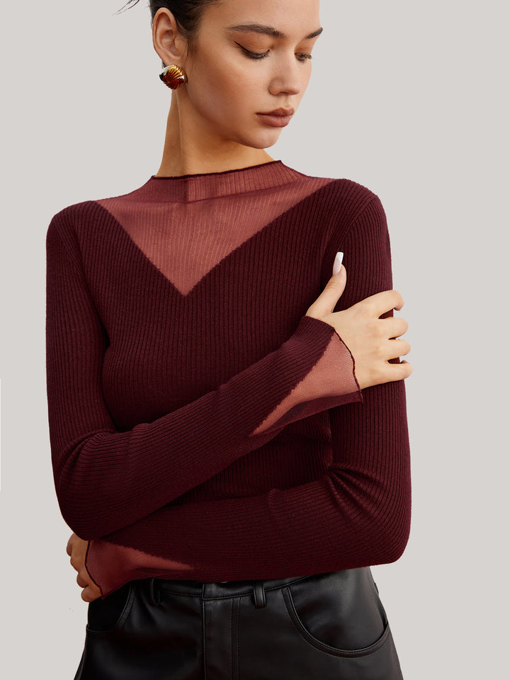 Minimalist Sheer Ribbed Stretch Sweater  Liora Lane Boutique Sweaters