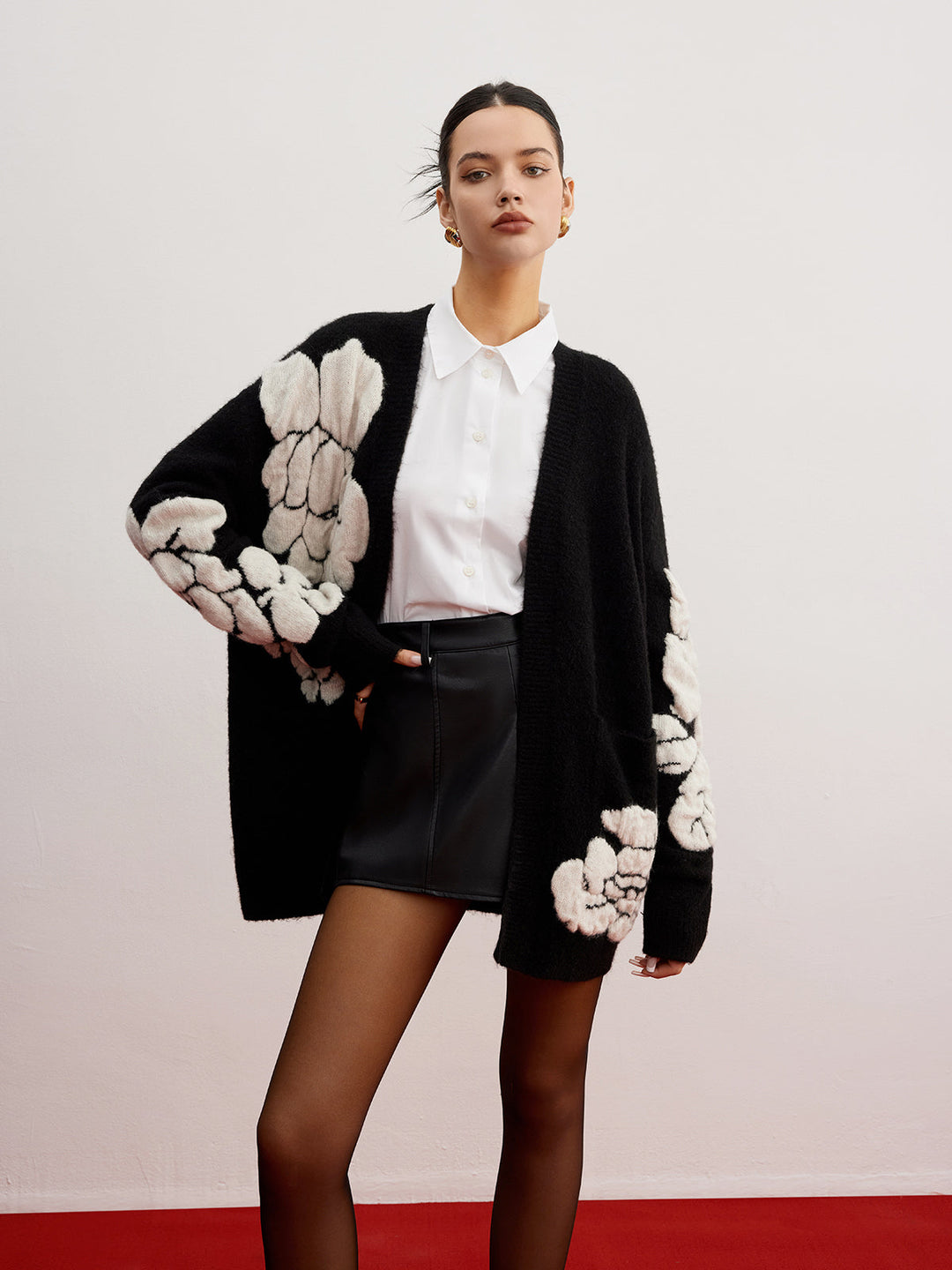 Wool-Blend Knit-Floral Cardigan  Liora Lane Boutique Cardigans