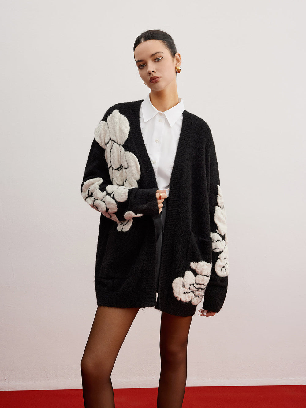 Wool-Blend Knit-Floral Cardigan  Liora Lane Boutique Cardigans