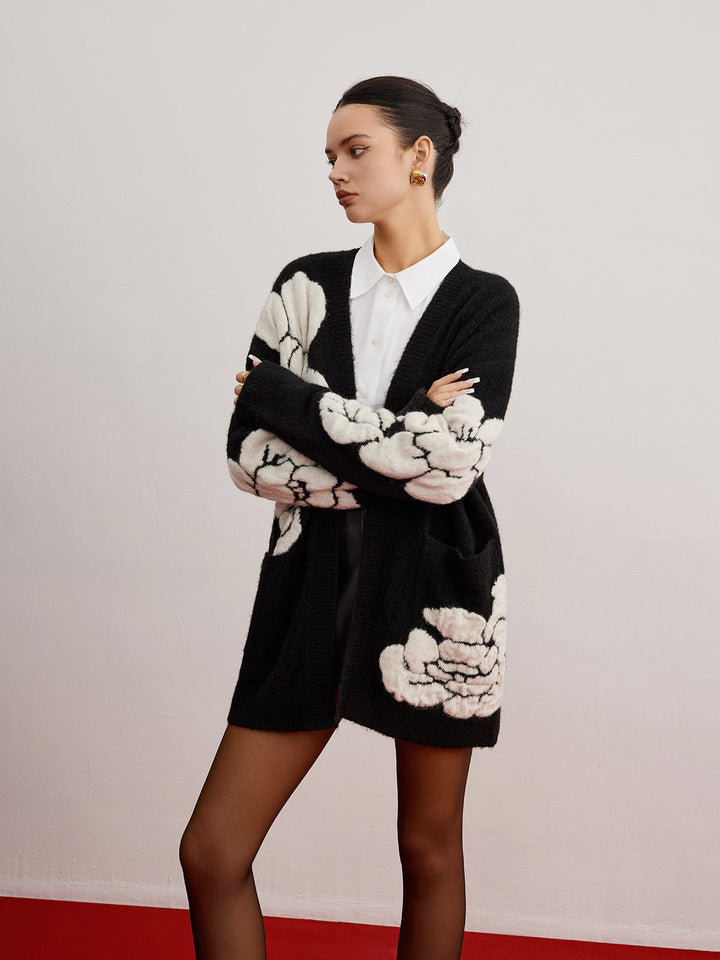 Wool-Blend Knit-Floral Cardigan  Liora Lane Boutique Cardigans