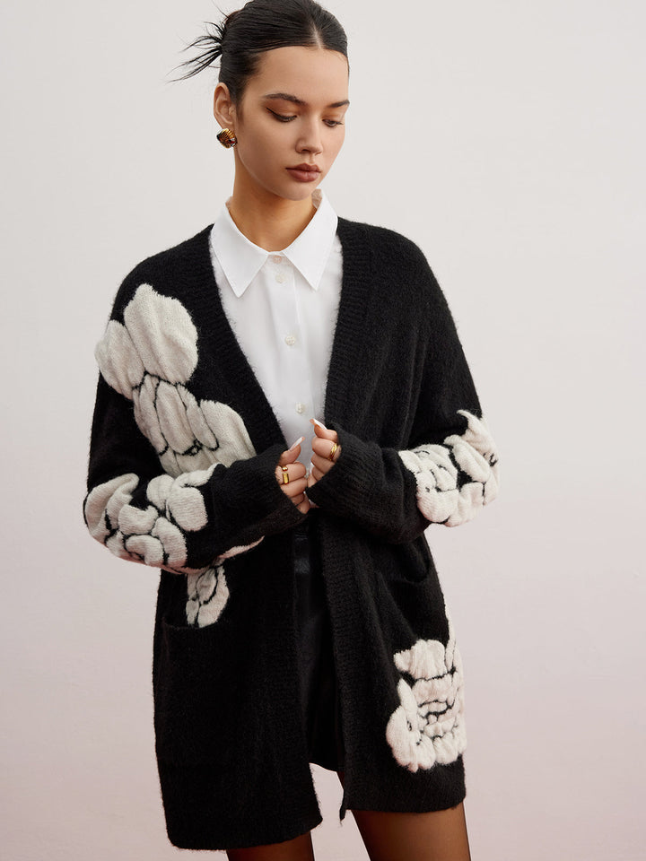 Wool-Blend Knit-Floral Cardigan  Liora Lane Boutique Cardigans