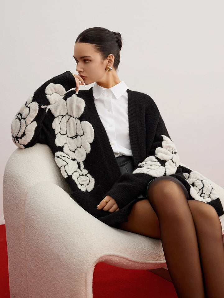 Wool-Blend Knit-Floral Cardigan  Liora Lane Boutique Cardigans