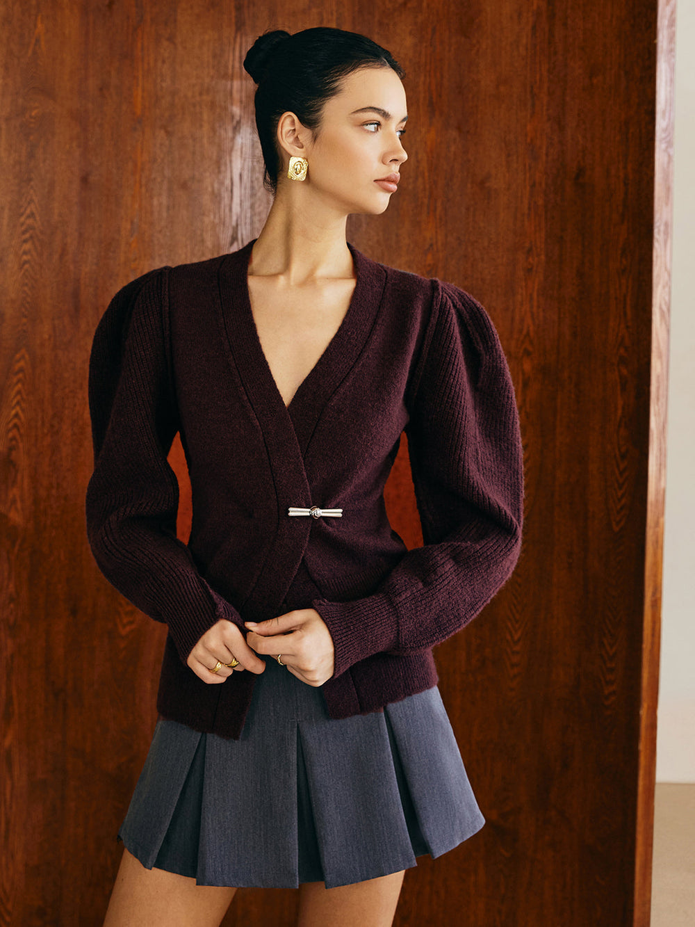 V-Neck Puff-Sleeve Cardigan  Liora Lane Boutique Cardigans