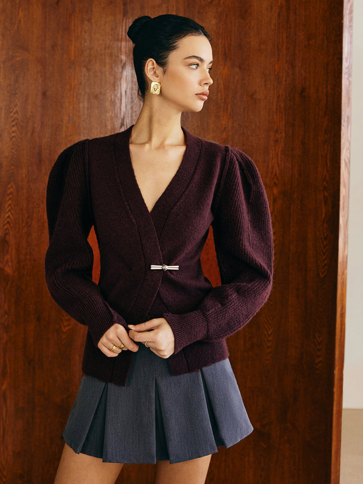 V-Neck Puff-Sleeve Cardigan  Liora Lane Boutique Cardigans