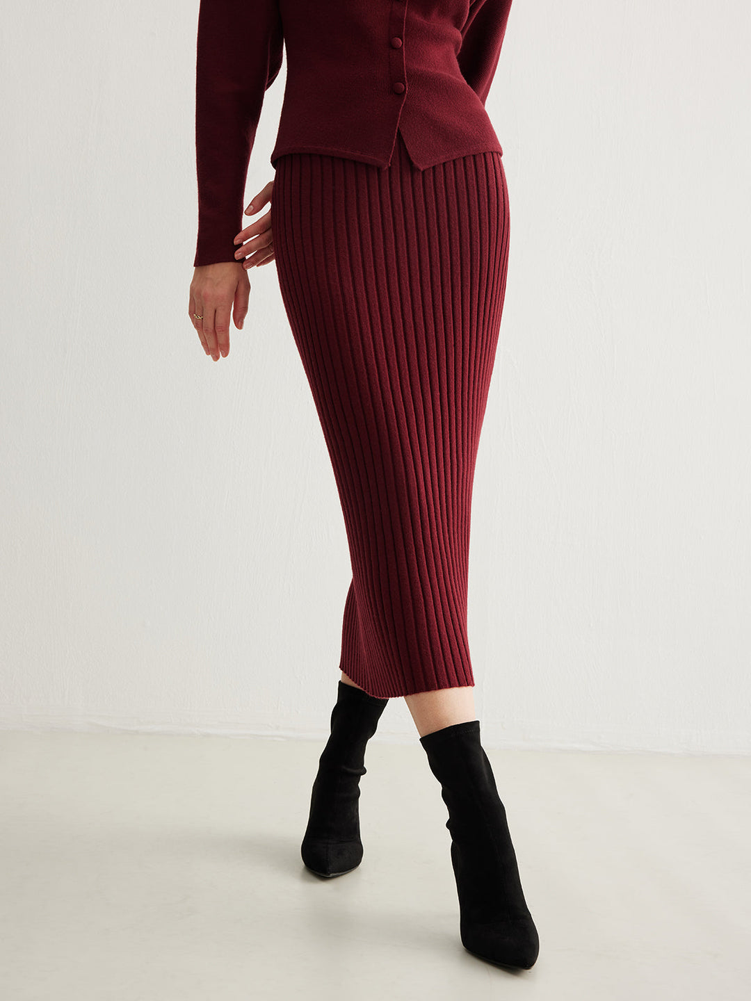 Minimalist Ribbed Sweater Skirt  Liora Lane Boutique Sweater Skirts Burgundy / XL 74.99