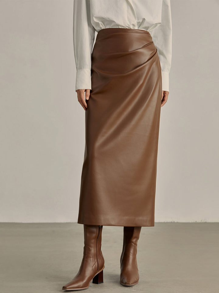 Minimalist PU Leather Skirt  Liora Lane Boutique Skirts Brown / XL 34.00