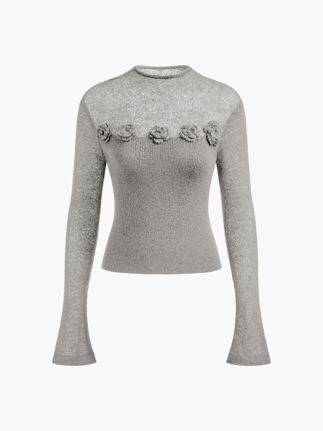 3D Flower Panel Soft Knit Top  Liora Lane Boutique Knit Tops Light Grey / XL 42.00