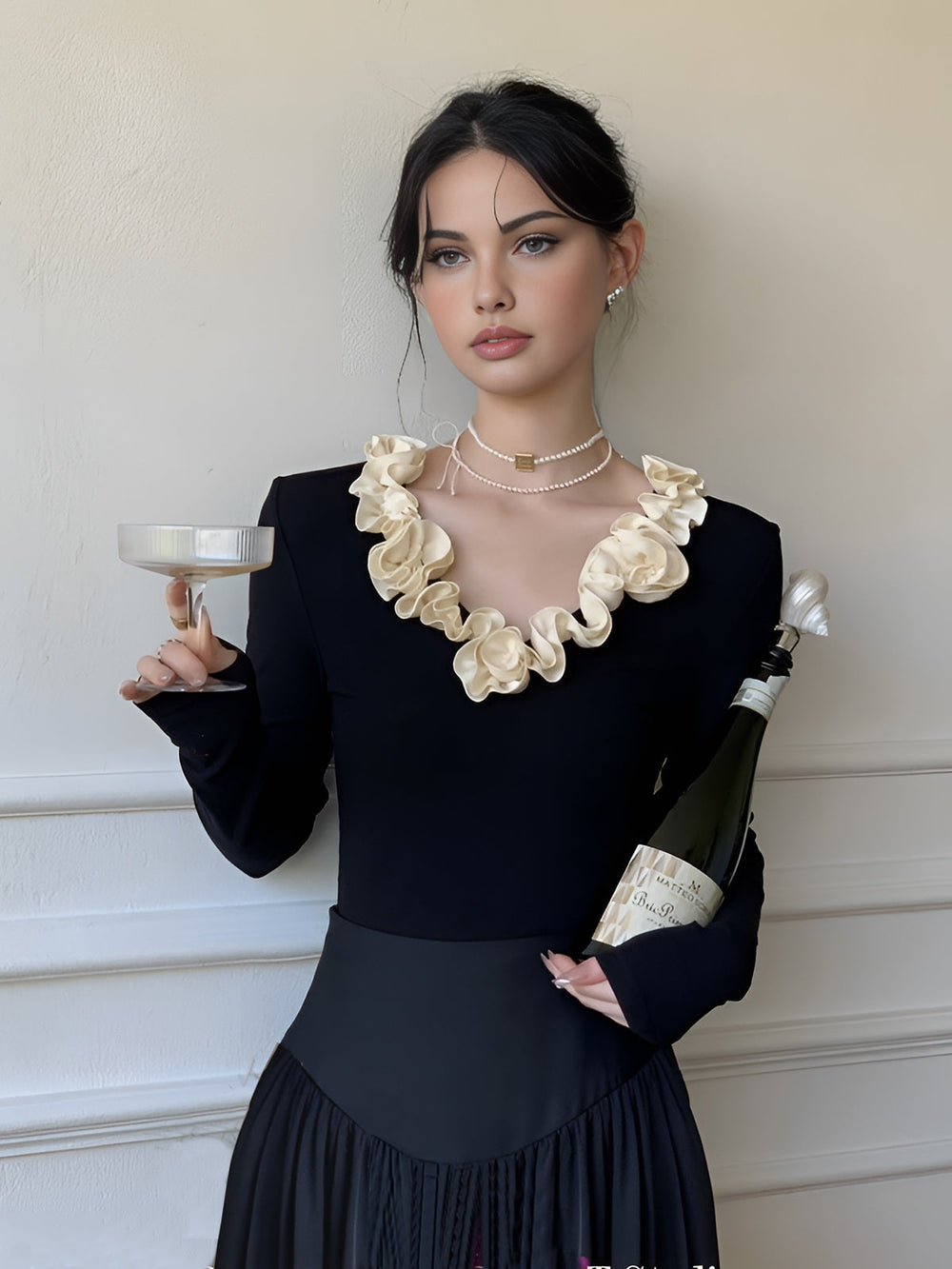 Cotton Floral Trim Slim T-Shirt  Liora Lane Boutique T-Shirts