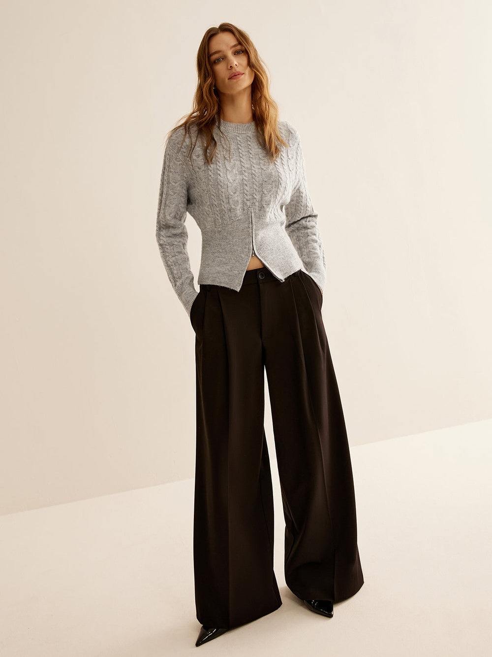 Crew Neck Zipper Design Sweater  Liora Lane Boutique Sweaters