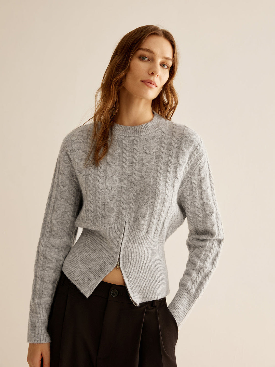 Crew Neck Zipper Design Sweater  Liora Lane Boutique Sweaters