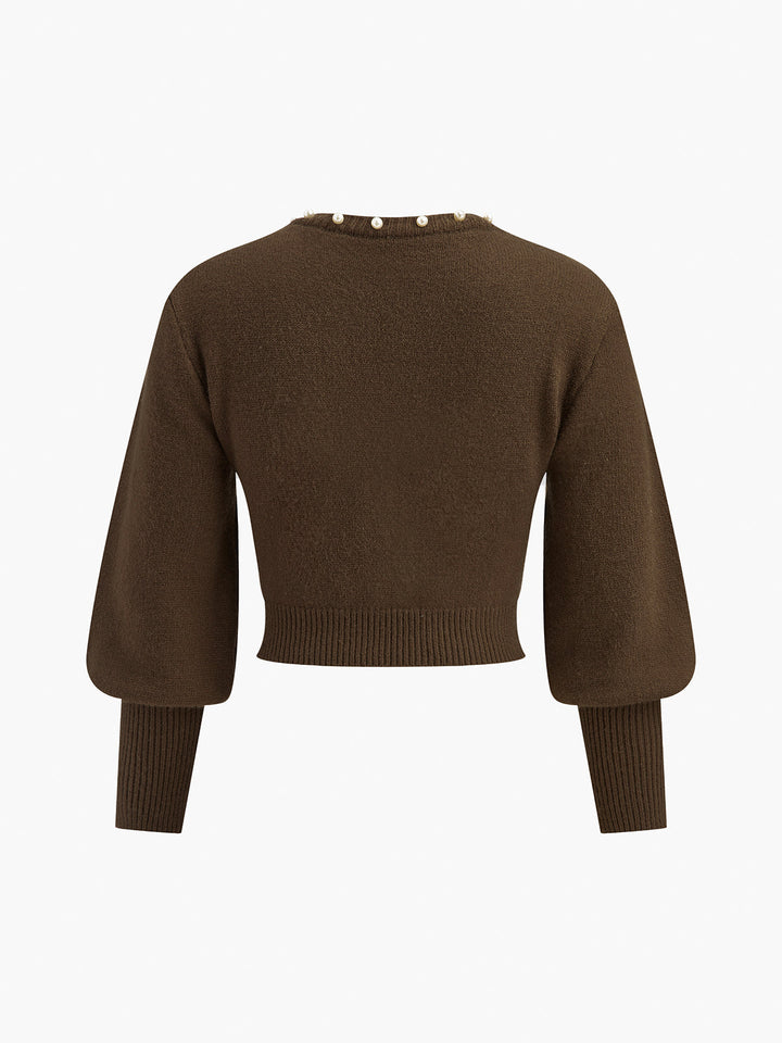 Pearl Trim Lantern Sleeve Knit Top  Liora Lane Boutique Knit Tops