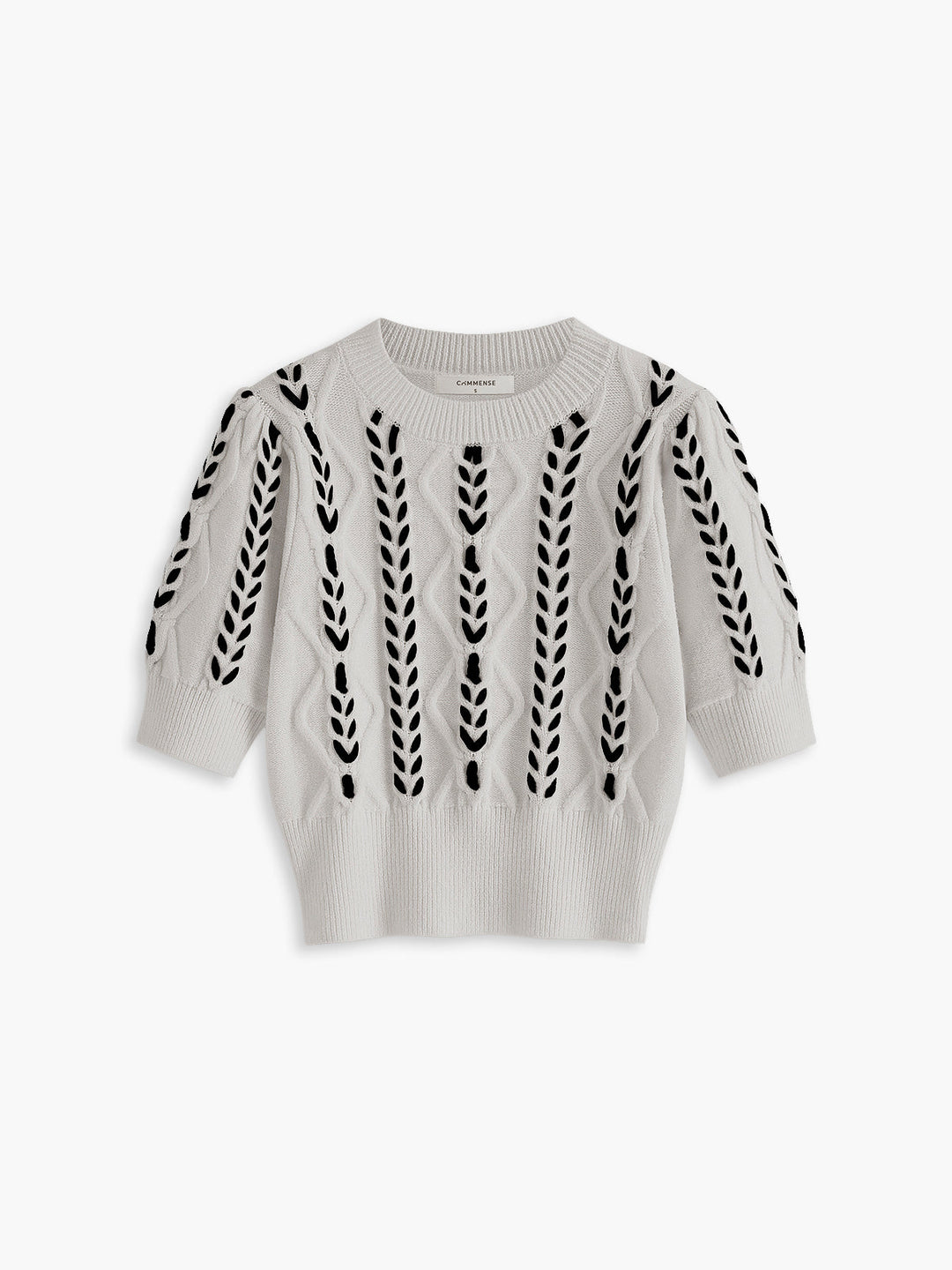 Contrast Binding Cable Knit Top  Liora Lane Boutique Knit Tops Light Grey / XL 39.00