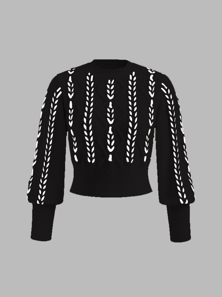 Contrast Binding Cinched Sweater  Liora Lane Boutique Sweaters Black / XL 49.00