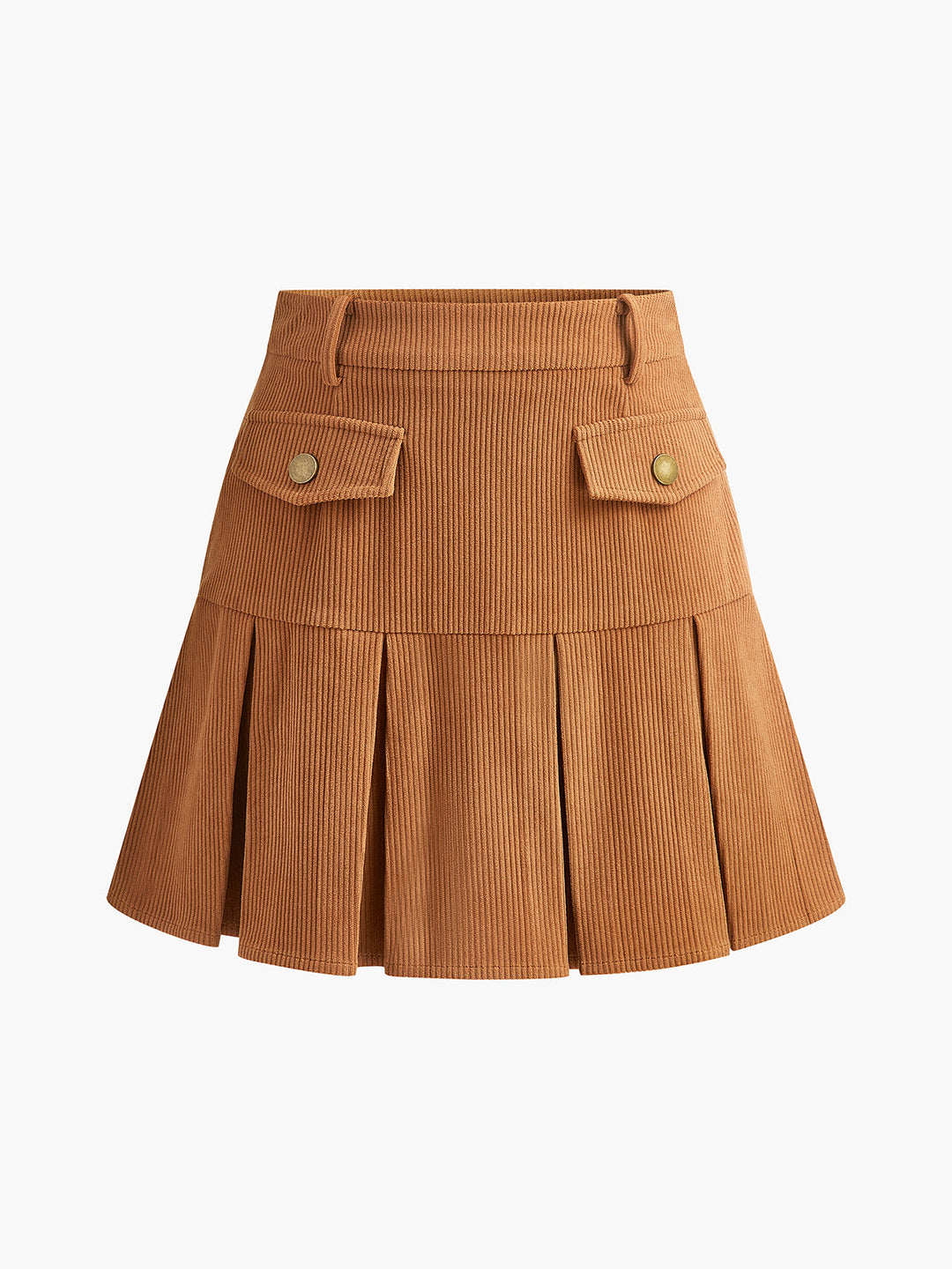 Corduroy Pleated Mini Skirt  Liora Lane Boutique Skirts Brown / XL 84.99