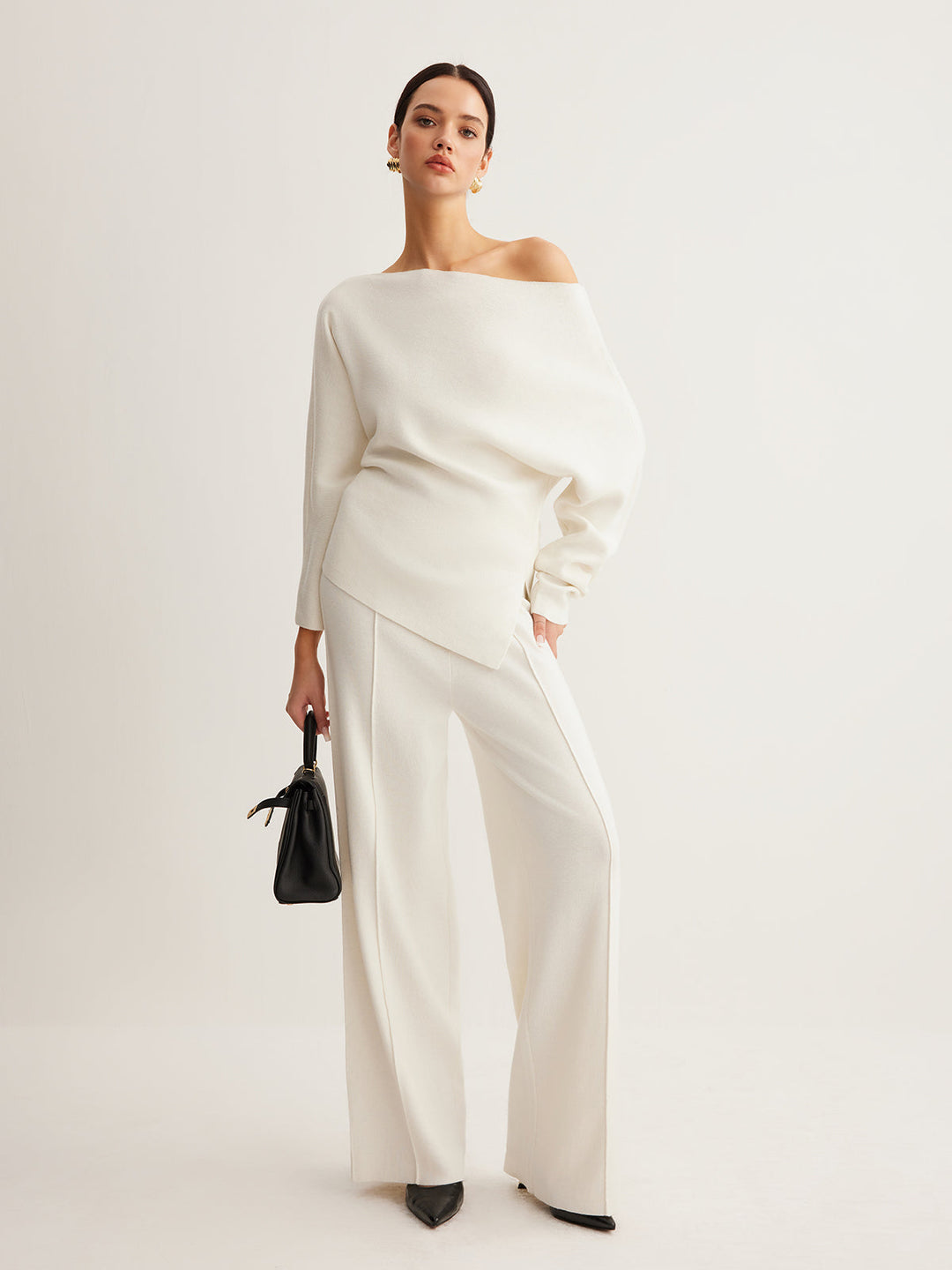 Wool-Blend Asymmetrical Neck Knit Top  Liora Lane Boutique Knit Tops