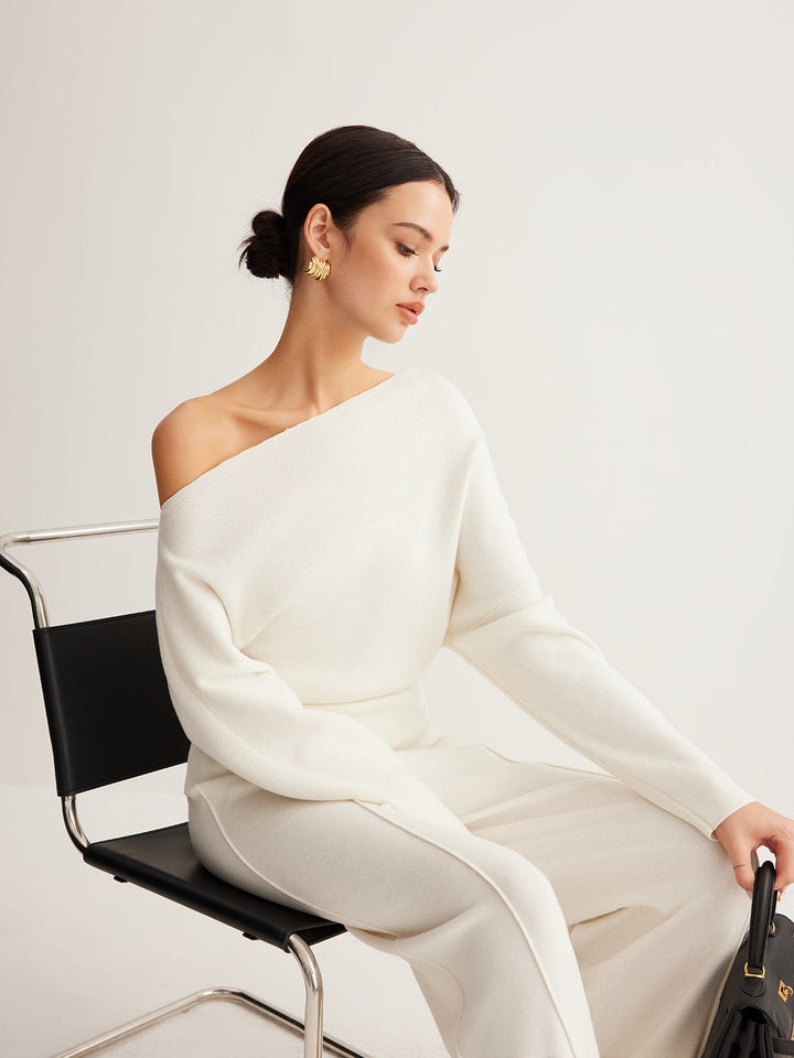 Wool-Blend Asymmetrical Neck Knit Top  Liora Lane Boutique Knit Tops